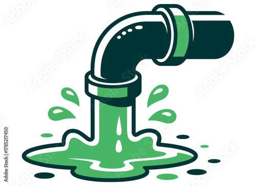 Illustration of a pipeline with green liquid flowing from the pipe end