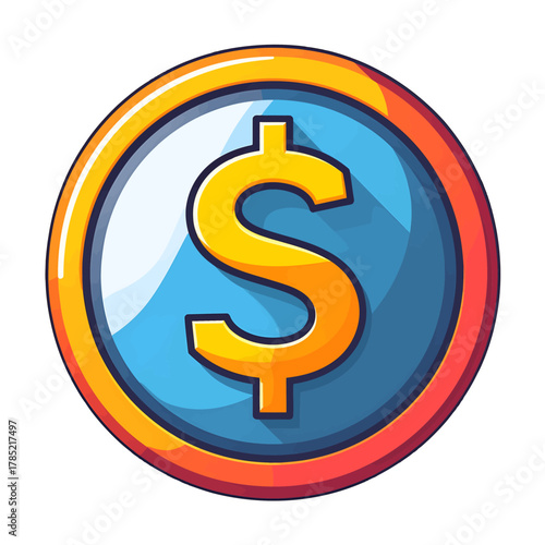 Golden Currency Sign Coin with Blue Center Isolated on White Background