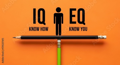 IQ and EQ concepts illustrated with pencil on orange background  