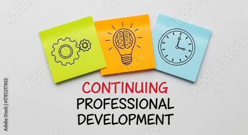 Sticky notes with symbols representing continuing professional development  