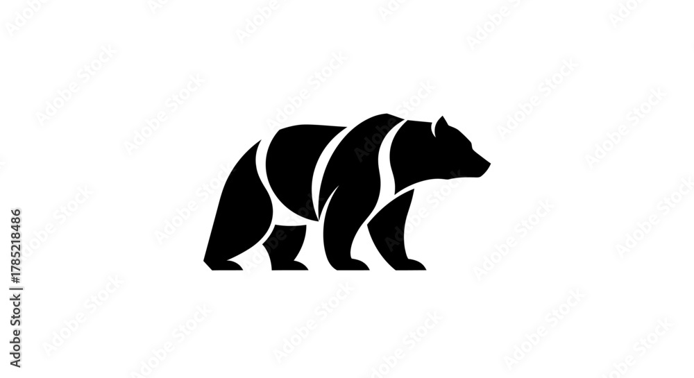 Obraz premium Stylized black bear silhouette vector illustration on white background
