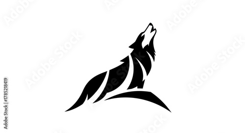 Stylized black and white wolf silhouette howling against a blank background