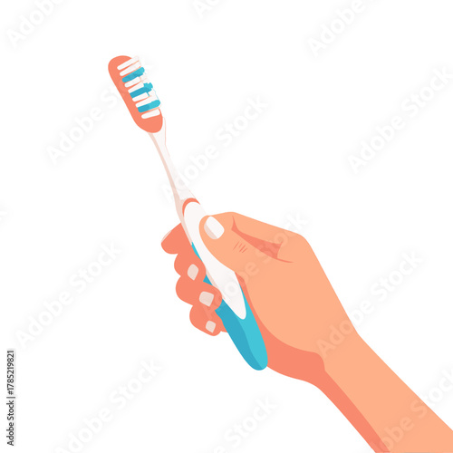 Hand Holding an Orange and Blue Toothbrush Isolated on White Background Dental Hygiene Product Concept for Oral Care and Personal Health
