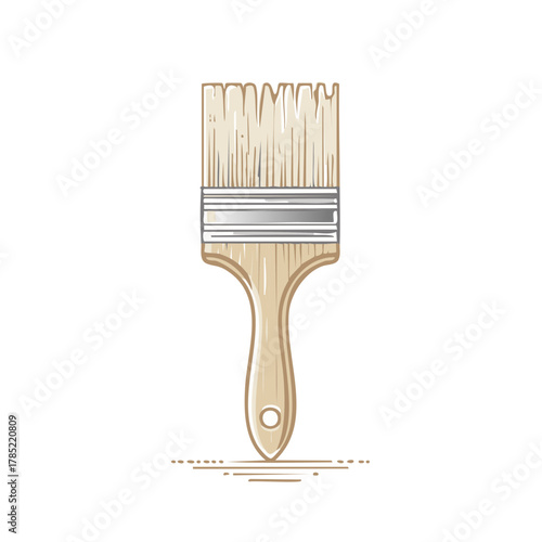 Wooden paintbrush with metal ferrule and soft bristles for painting and crafting projects