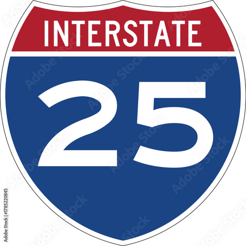 Interstate 25 Shield USA Road Sign Editable Design