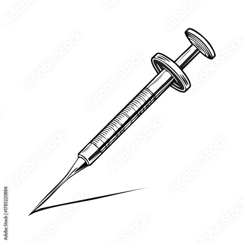 Stylized Outline of a Medical Syringe with a Sharp Needle and Plunger