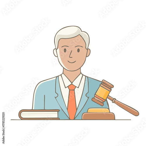 Smiling male legal professional with gavel and law book symbolizing justice and authority