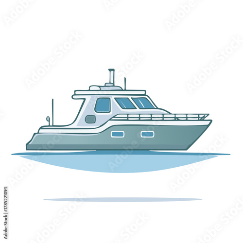 Cartoon illustration of a boat on the water, marine transport, cruise ship