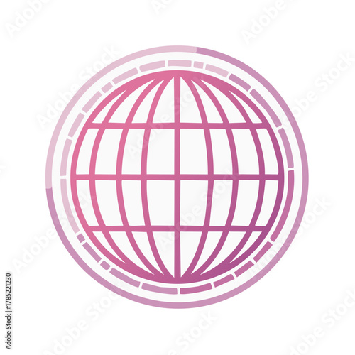Pink purple gradient globe grid network communication technology vector icon illustration