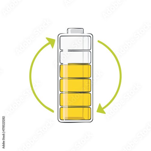 Rechargeable battery icon with circular green arrows symbolizing power flow and energy cycle