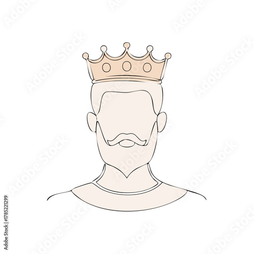 Minimalist line drawing of a man with a crown and beard