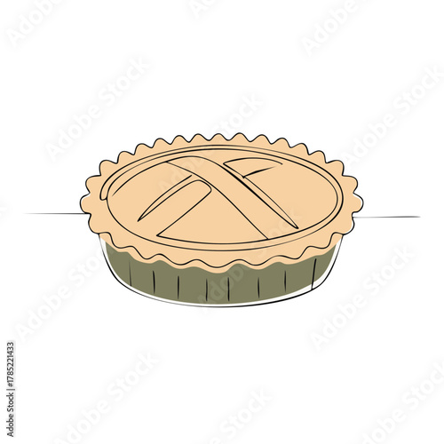 Simple line art drawing of a baked fruit pie with a lattice crust