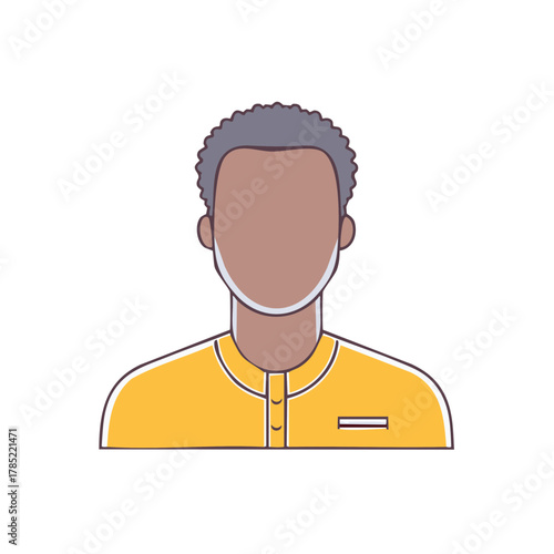 Cartoon rendering of an African-American man with short grey hair and wearing a casual yellow shirt.