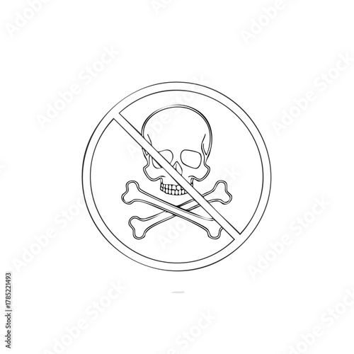 No Skull and Crossbones Symbol Isolated on White: Prohibited Concept, Warning and Danger Sign