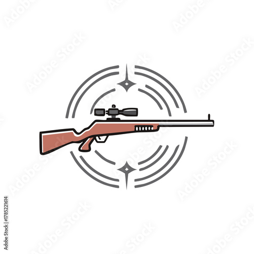 Rifle with Scope in Target Icon, Hunting Sporting Illustration, Weaponry Equipment