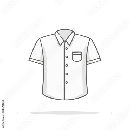 Simple Graphic Illustration of a White Short Sleeve Button Down Shirt with Pocket