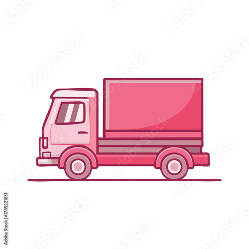 Cute pink delivery cargo truck illustration for transport and logistics services