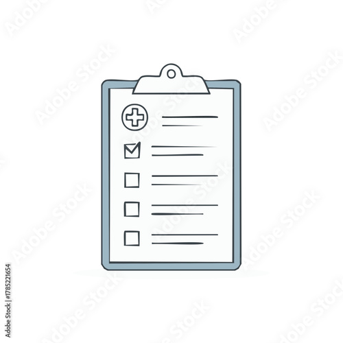 Hand drawn medical checklist on a clipboard with a cross symbol and checked box for health assessment