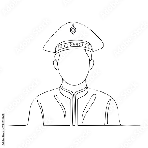Government official in traditional uniform and ceremonial hat outline drawing