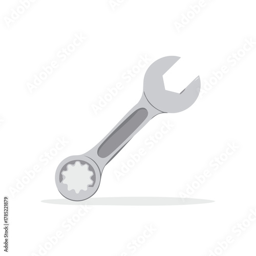 Illustration of Combination Wrench on White - Mechanical Tool for Equipment Repair Services