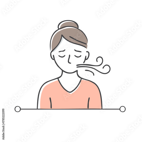 Woman exhaling. Illustrative vector of a person breathing out.