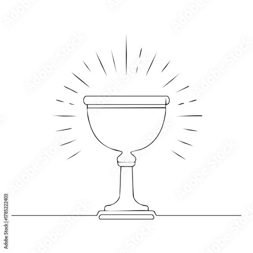Elegant chalice with radiating glow in simple continuous line art style