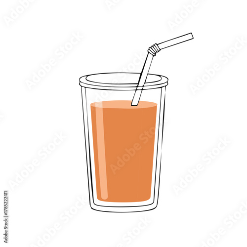 Orange Juice in a Tall Glass with a Striped Straw