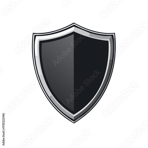 Glossy dark gray shield icon with metallic trim for protection safety and identity emblem