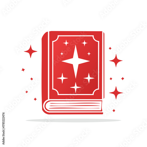 Enchanted Red Book with Sparkling Stars Icon
