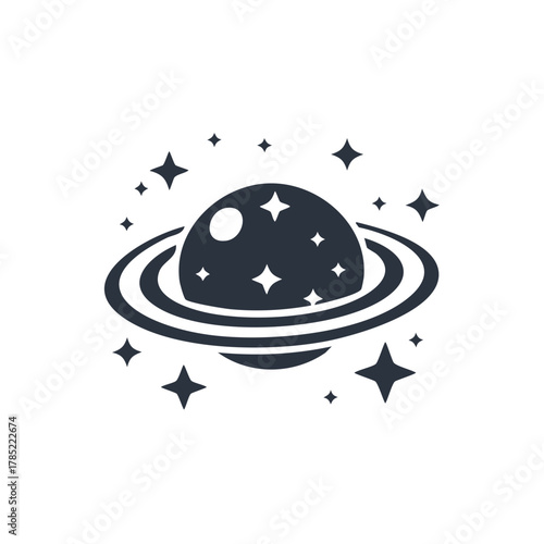 Planet with rings and stars design