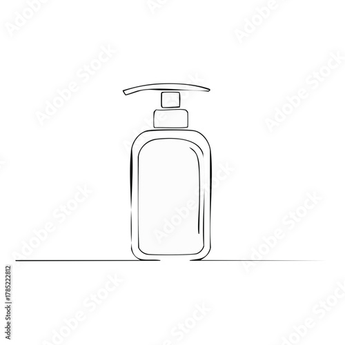 Continuous line art drawing of a pump dispenser bottle for soap lotion or hand sanitizer concept