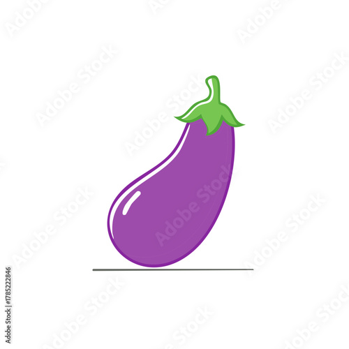 Illustration of a stylized purple eggplant with a green stem and leaves