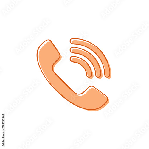 Phone Ringing Icon - Communication Connection, Orange Outline and Wavy Signals
