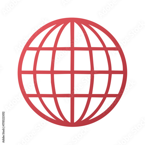 Stylized red globe icon symbolizing worldwide connection international communication and global network