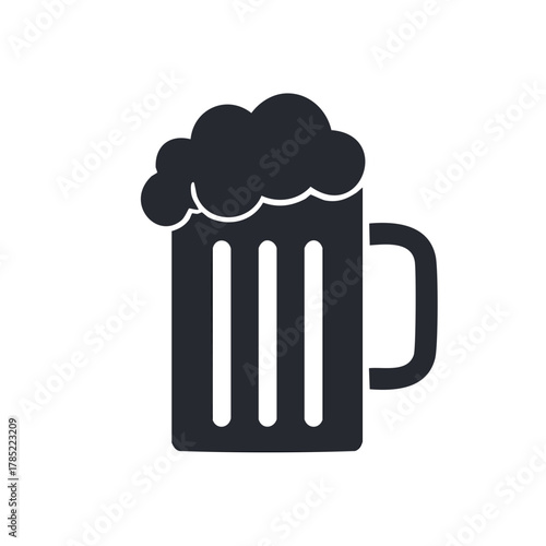 Refreshing beer mug with foamy head black silhouette icon vector illustration graphic