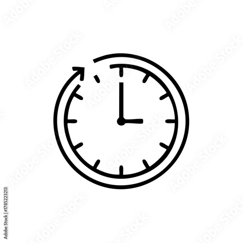 Outline clock icon with circular arrow symbolizing time history update and refresh