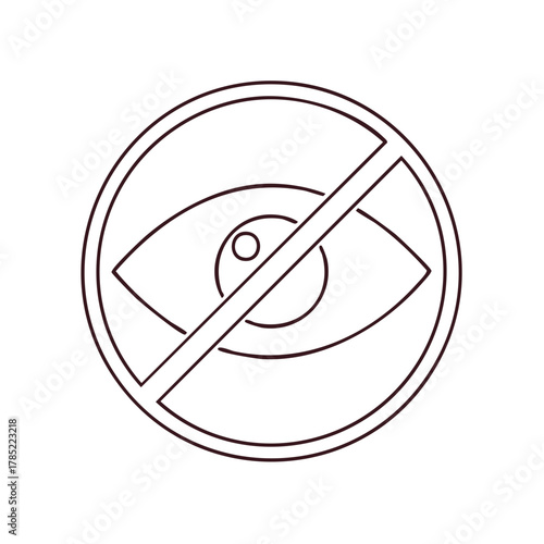 Simple line drawing of an eye icon crossed out in a circle indicating privacy or concealed information