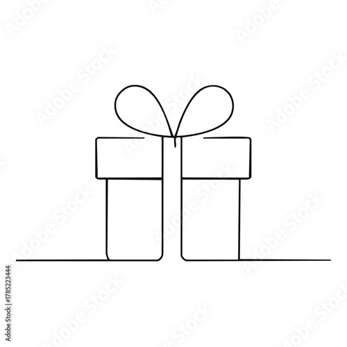 Minimalist gift box with ribbon bow simple line art celebration concept
