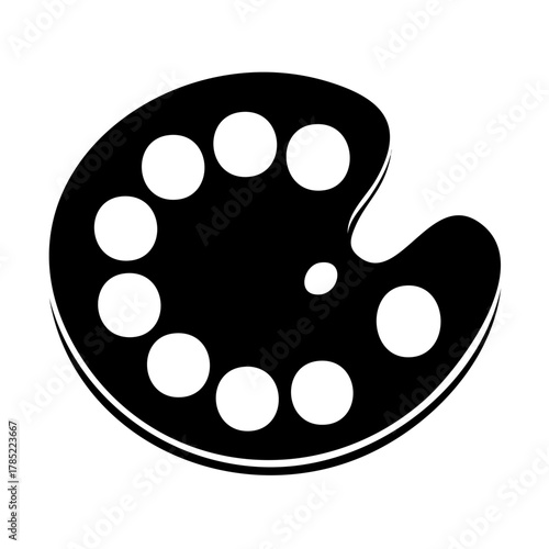 Painter's Palette with Paint Wells in Black and White Artwork Tool for Creative Painting