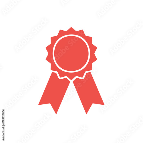 Red ribbon rosette badge award icon isolated on white background
