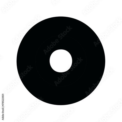 Abstract circular shape with black outer ring and central white circle graphic element on a white background