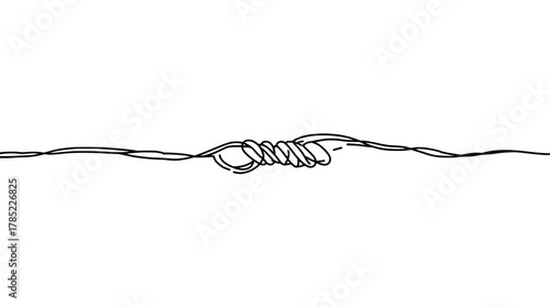 A close-up illustration of a knot tied in a thin wire, with the wire extending horizontally on either side.