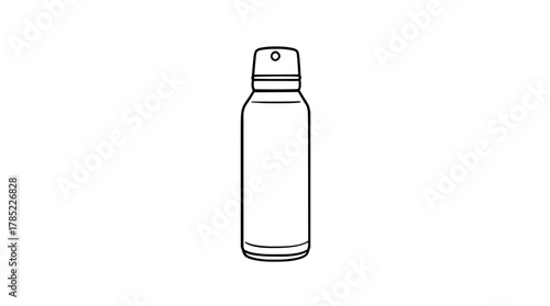 A simple black and white line drawing of a spray bottle with a cap.