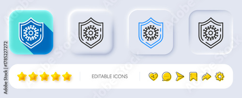 Coronavirus protection line icon. Neumorphic, Flat shadow, 3d buttons. Covid-19 pandemic virus sign. Corona virus symbol. Line coronavirus protection icon. Social media icons. Vector