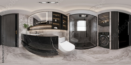 360 degree view modern bathroom interior, 3d render