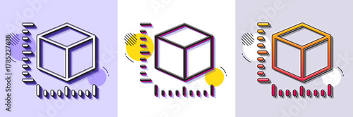 Package size line icon. Halftone dotted pattern. Gradient icon with grain shadow. box dimension sign. Parcel measurement symbol. Line package size icon. Various designs. Vector