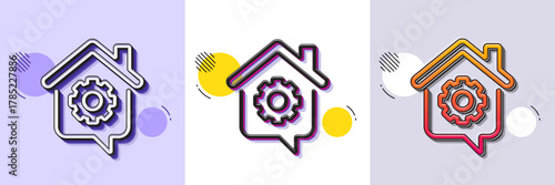 Work at home line icon. Halftone dotted pattern. Gradient icon with grain shadow. Outsource job sign. Remote office symbol. Line work home icon. Various designs. Vector