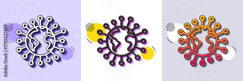 Coronavirus pandemic line icon. Halftone dotted pattern. Gradient icon with grain shadow. Covid-19 global virus sign. Corona virus symbol. Line coronavirus icon. Various designs. Vector