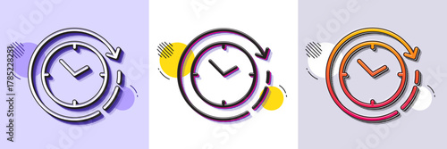 Time change line icon. Halftone dotted pattern. Gradient icon with grain shadow. Clock sign. Watch symbol. Line time change icon. Various designs. Vector