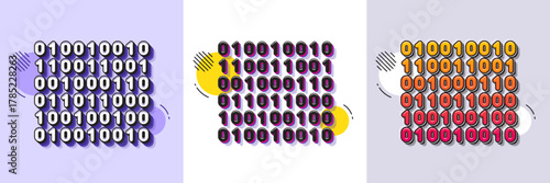 Binary code line icon. Halftone dotted pattern. Gradient icon with grain shadow. Computer machine code sign. Computing data symbol. Line binary code icon. Various designs. Vector
